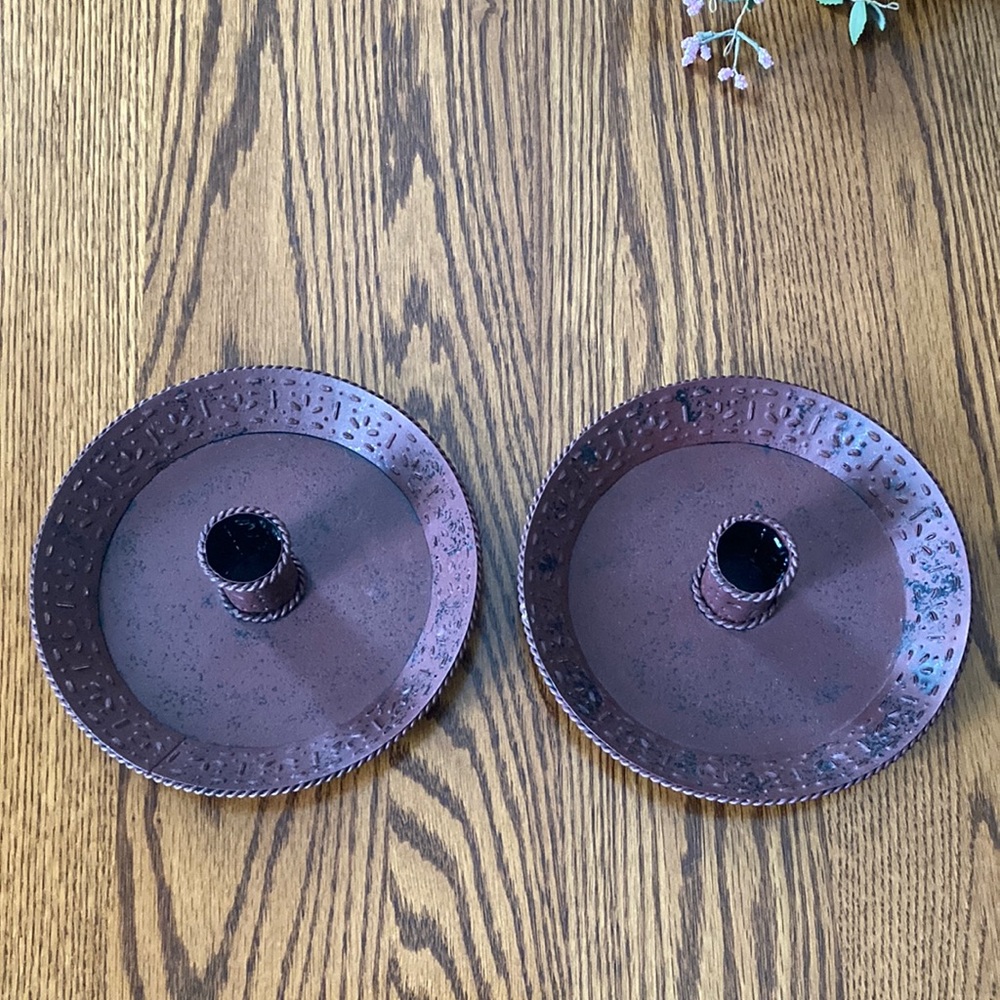 Pair of tin candle holders